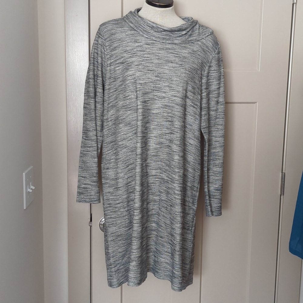 PureJill Dress Womens Large Tunic Cowl Neck Grey Knit Long Sleeve Pockets-lp